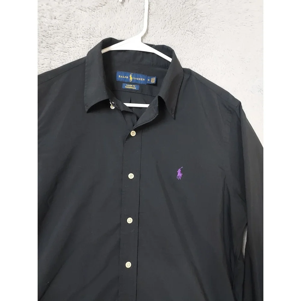 Polo Ralph Lauren Shirt Men Medium Classic Performance Long Sleeve Black Purple
